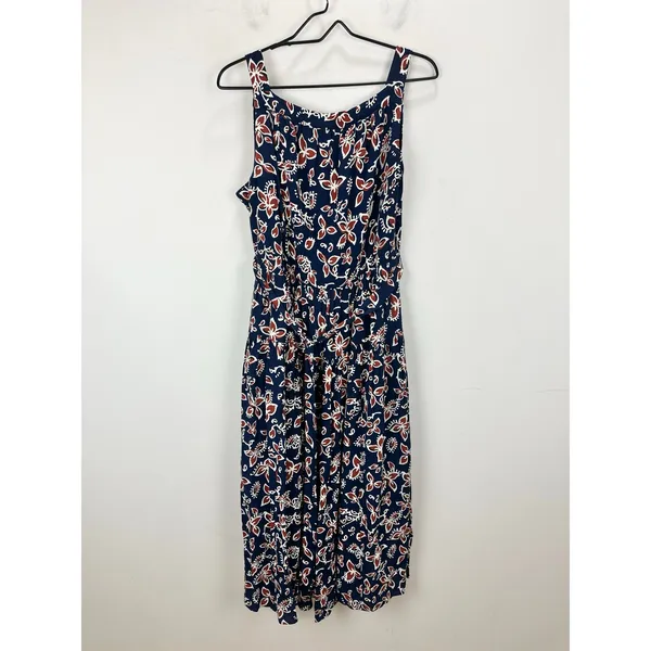 NEW J.Crew High Neck Tie Waist Midi Dress Cottagecore Floral Antique Navy US 16 - Image 9
