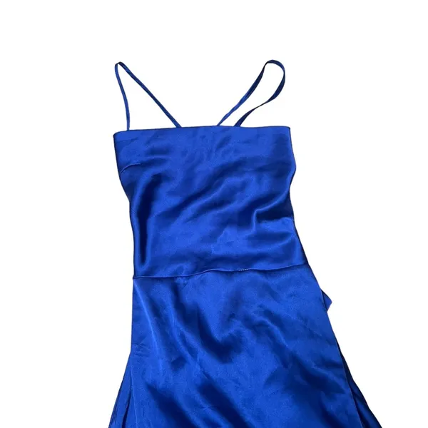 DANIELLE BERNSTEIN Blue Satin Lace Up Midi Dress - Image 6