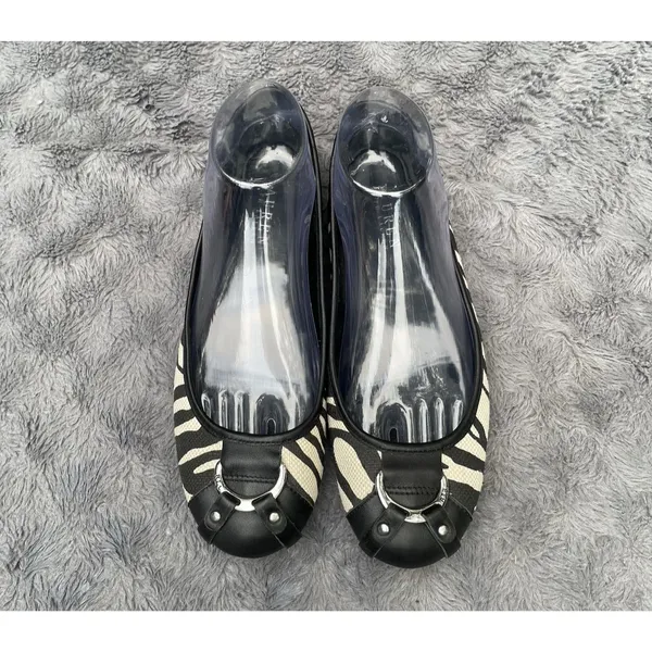 Zebra Ballet Flats Lauren Ralph Lauren Abigail II Black White Buckle Size 8B - Image 2