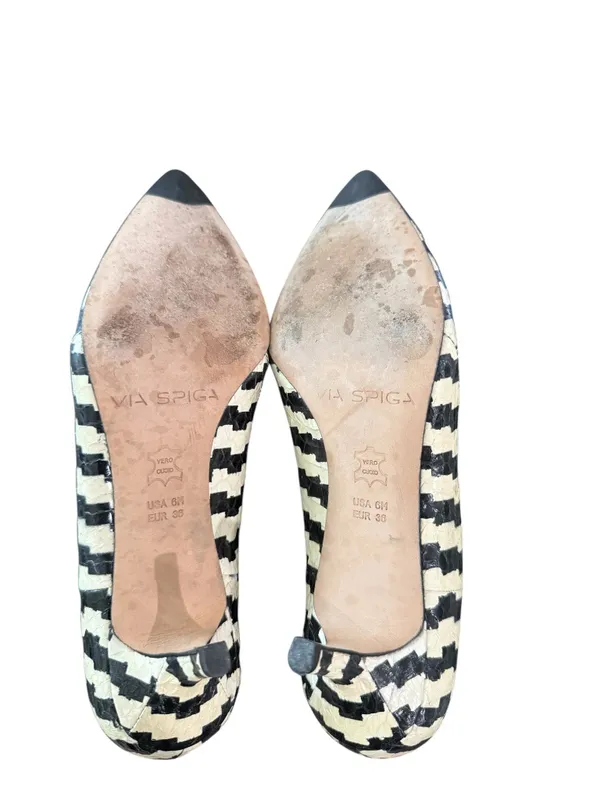 Via Spiga Snake Skin Black and Cream‎ Kitten Heel Sz 6M - Image 7