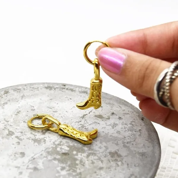 Stainless Steel Gold Cowboy Boot Earrings - Image 3