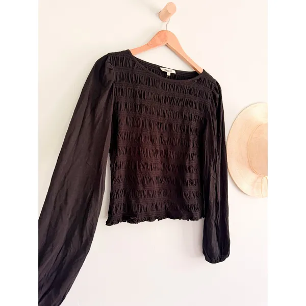 Madewell | NWT Smocked Boatneck Top‎ in Jet Black | Sz M - Image 3