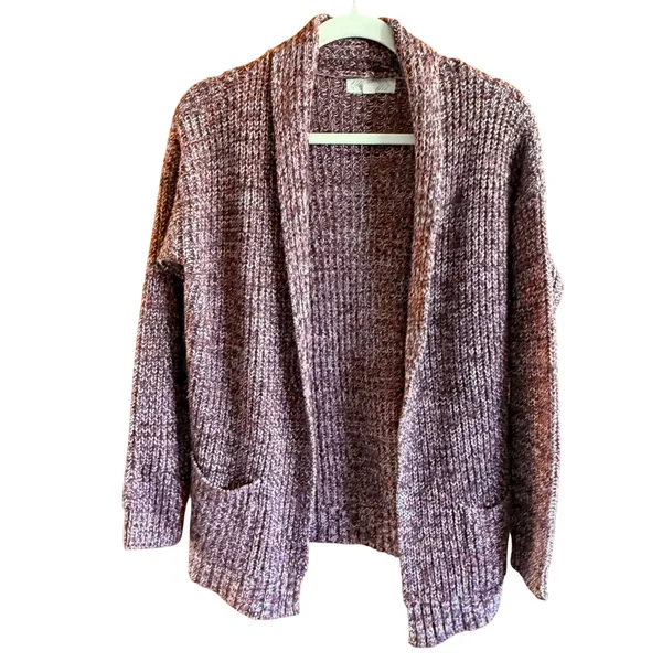 Pink Rose Large Burgundy Marl Open Front Chunky Knit Cardigan Warm Fall Sweater - Image 2