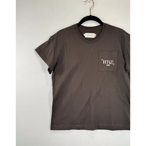NWT Honor The Gift Women Shirt Brown Crewneck Graphic Short Sleeve Pocket Tee XS - Image 4