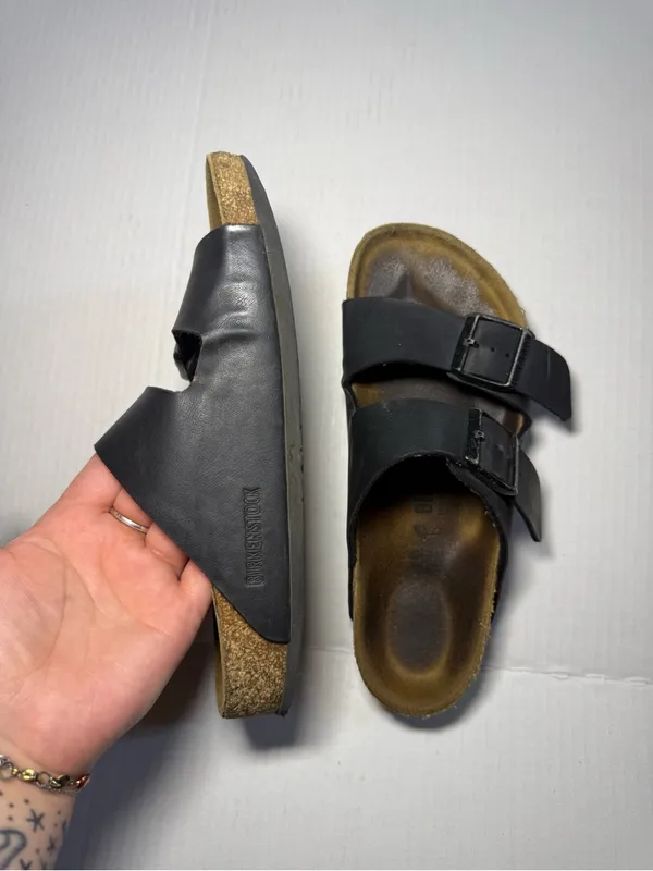 Birkenstock Arizona Black Leather Sandals Size 38 - Image 3