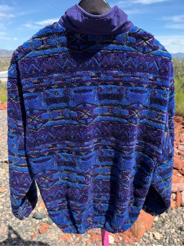 Vintage Columbia 90s Teddy Fleece Jacket M Purple Blue Geometric Made USA Retro! - Image 3