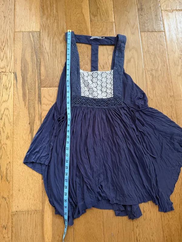 M - ALTAR’D STATE - Boho Square Neck Navy Tunic/Sundress with Crochet Panel - Image 10