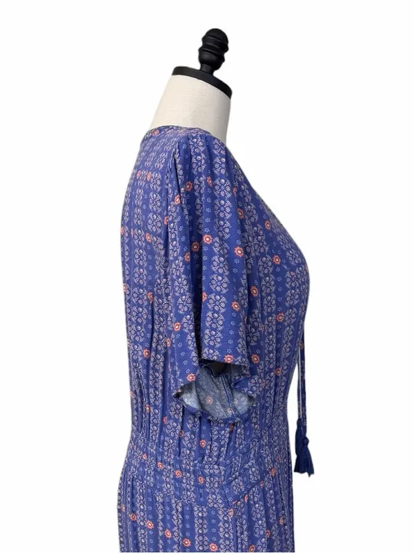 Knox Rose Maxi Dress XXL Blue Floral Tassel Tie Tiered Flutter Sleeve Cottage - Image 8