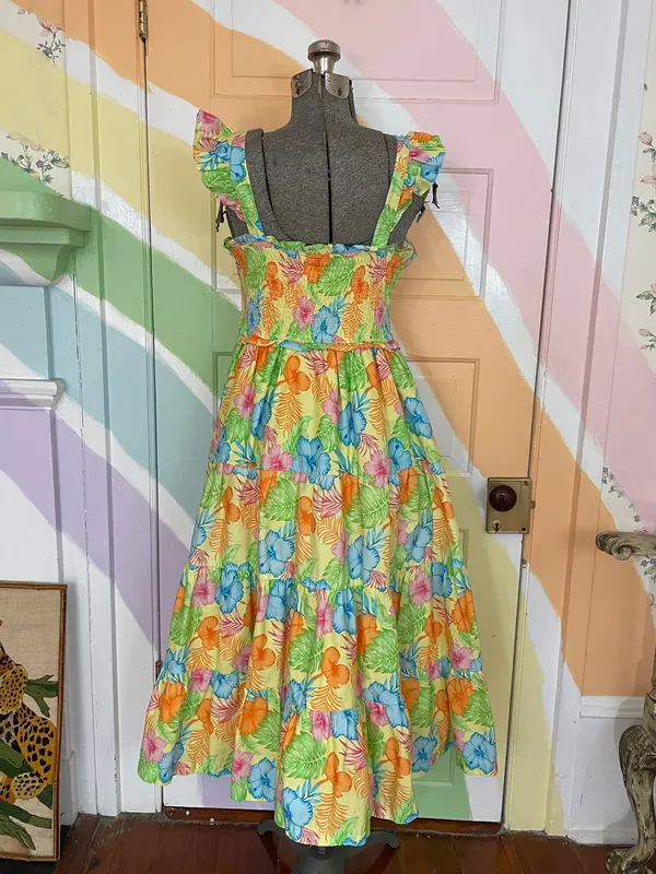 NWOT Ruffle Butts Women’s Hawaiian Floral Smocked Cotton Sun Dress Sz L 💛🎀 - Image 7
