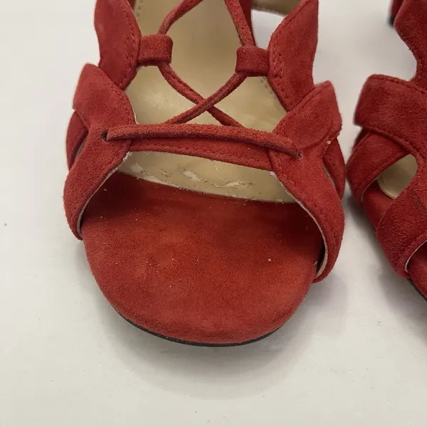 Michael Kors Mirabel Red Suede Lace Up Heel Sandal Womens 8M Strappy‎ Event - Image 5
