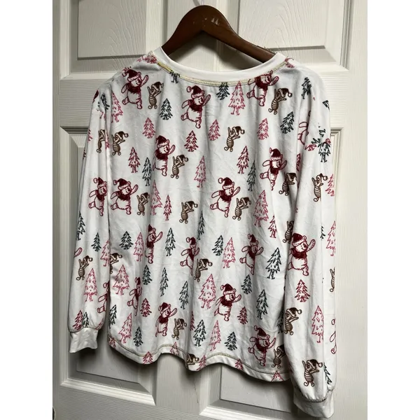 Disney Winnie the‎ Pooh Christmas Pajama Top White Fleece Medium 8-10 Holiday - Image 2