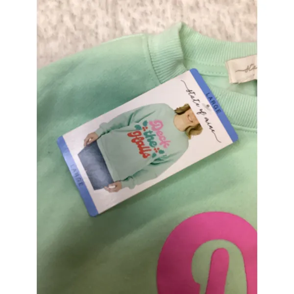 State of Mine Womens Deck the Halls Christmas Sweatshirt‎ Mint Green Large NWT - Image 3