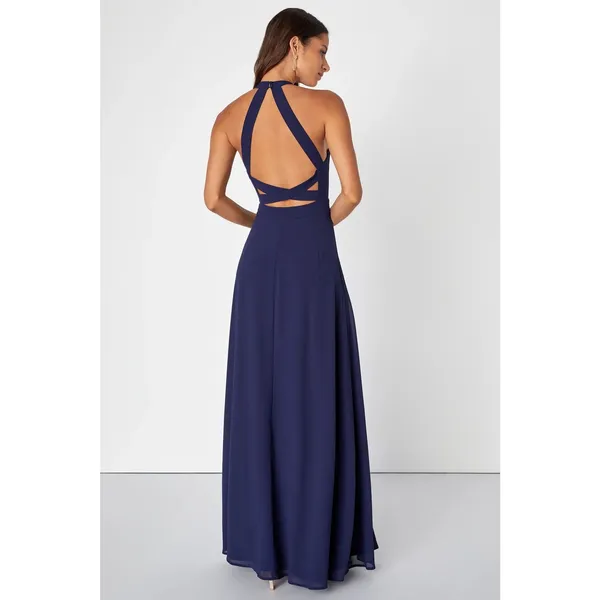 Lulus Confidently Charismatic Navy Backless Halter Dress Backless Extra Large - Image 3