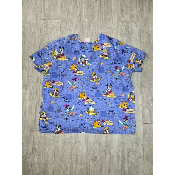 Disney Halloween Scrub Top in Lavender 2X Mickey Mouse - Image 8