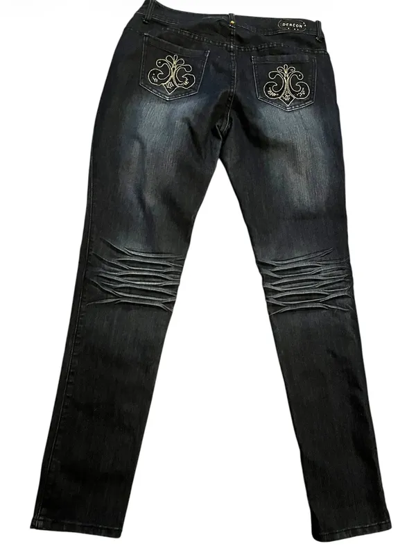 Vintage y2k early 2000s Skinny Jeans in Washed Black with Embroidered Pockets - Image 2