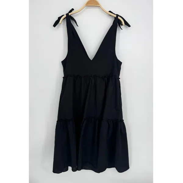 Petal + Pup Erenda Dress Size 10 Black Linen Cotton Tiered Midi Boho Summer - Image 6