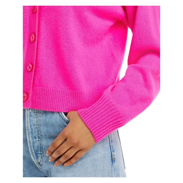 NWT Aqua Womens Front Button Cashmere V-Neck Cardigan Sweater V10337 Neon Pink M - Image 3
