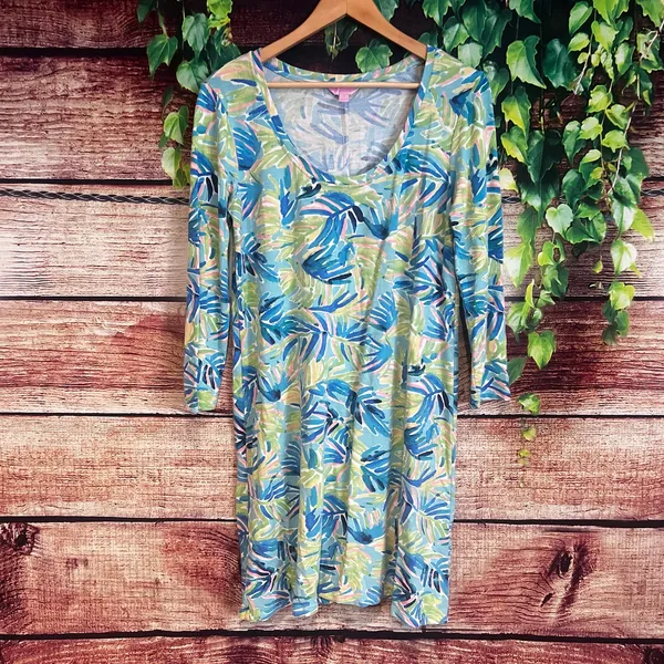 Lilly Pulitzer Devon Serenity Dress Medium Mini Tunic Tropical Hawaii Green Blue - Image 3