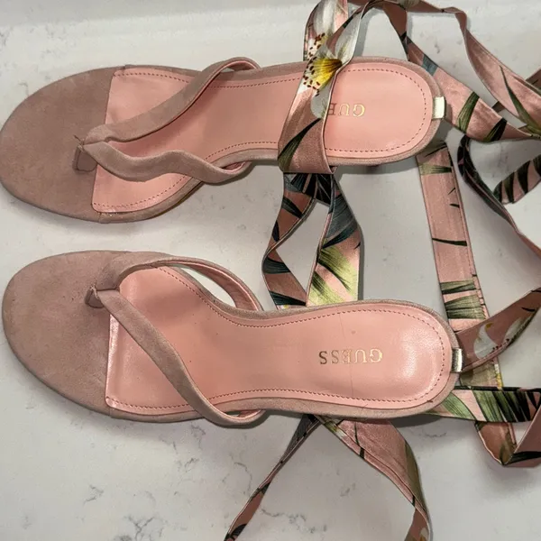 Guess Tropical Print Strappy Heels - Image 9