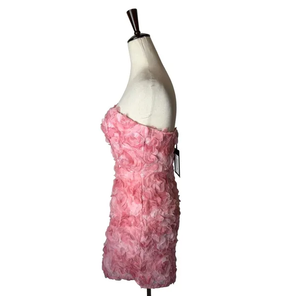 Angel Biba Blanca Mini Dress Women XS Pink NWT 3D Floral Sweetheart Bodycon - Image 6