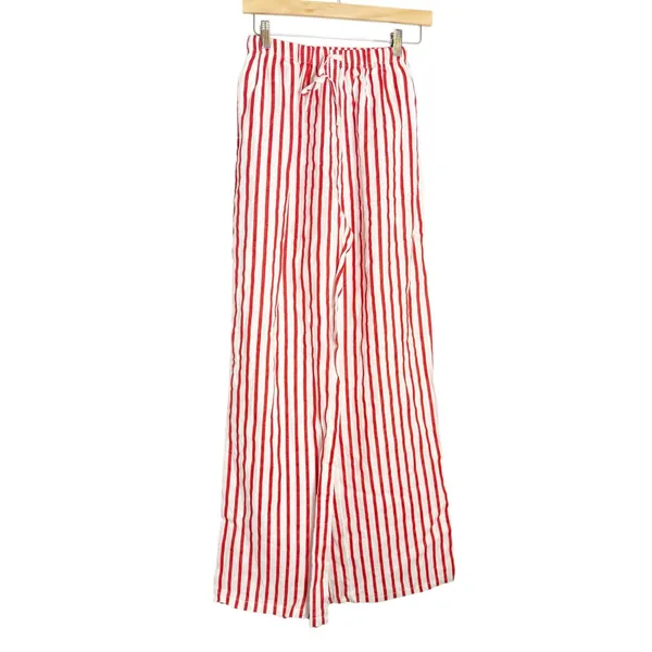 Aexae Revolve Red White Striped Linen Drawstring High Rise Wide Leg Pants Small - Image 4