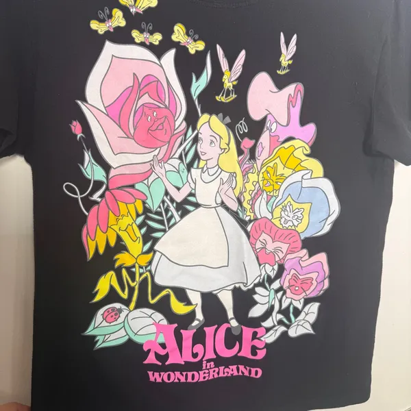 Disney Parks Alice In Wonderland Black Cotton Blend Tee Medium Women's - Image 3
