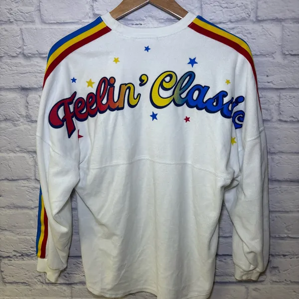Authentic Disney Spirit Jersey Feelin Classic Sz XS White Velour Mickey Rainbow - Image 2