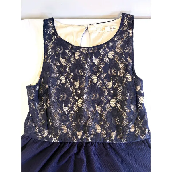 Rewind Navy Lace Skater Dress Large Y2K‎ Coquette Aesthetic Romantic Goth Chic - Image 10