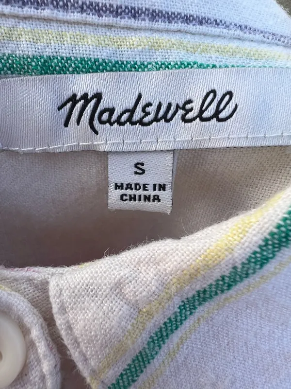Madewell Women's Small Linen Blend Pastel Rainbow Stripe Button Up Shirt - Image 6
