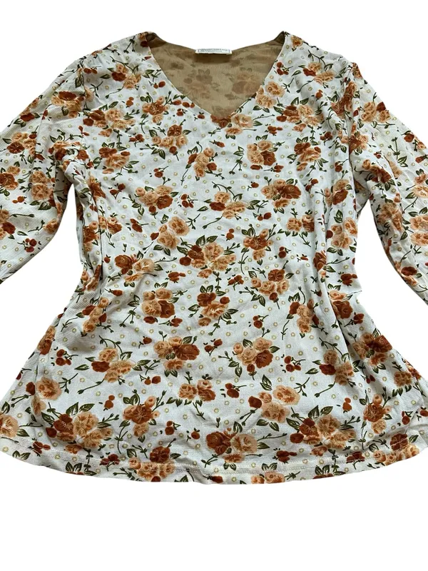 Vintage 90s Floral V Neck Fitted Top Sparkling Floral Boho Cottage Y2K Fairy - Image 3