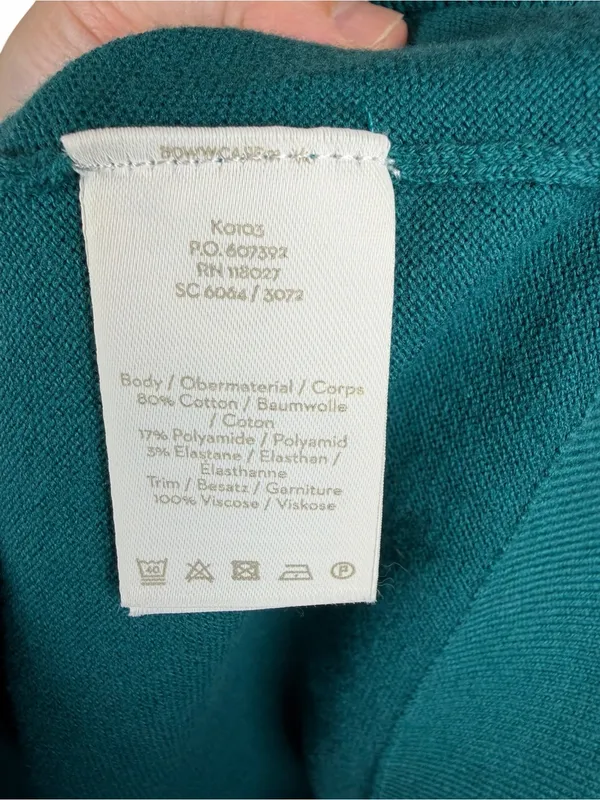 Boden Teal Ribbed Crew Neck Cardigan Classic Preppy Cotton Long Sleeve Size S - Image 8