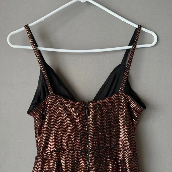 GUESS Moody MobWife Holiday Metallic‎ Sequin Wrap Mini Dress 4 Copper - Image 8
