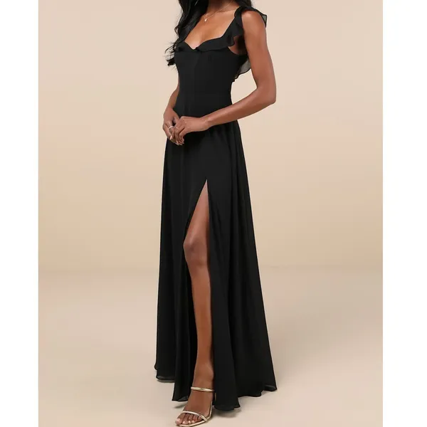 NEW Lulus Dreamy Admiration Black Ruffled Sweetheart Chiffon Maxi Dress Large - Image 2