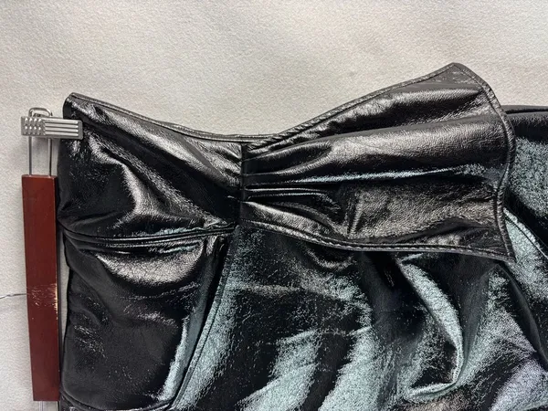 Misha ELLIE 4 Shiny Black Polyethylene Faux Leather Strapless Peplum Mini Dress - Image 2