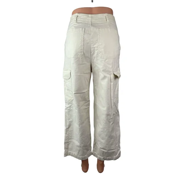 Z Supply Womens White High Rise Carrot Barrel Wide Leg Cargo Denim Jeans Pants S - Image 4