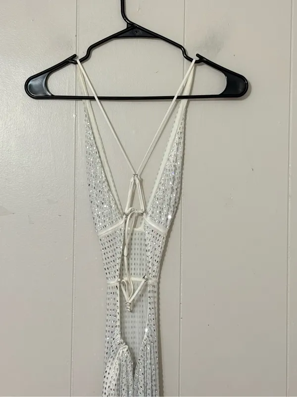 Oh Polly Magdalena Embellished Cut Out Backless Maxi Dress White Size 2 - Image 7