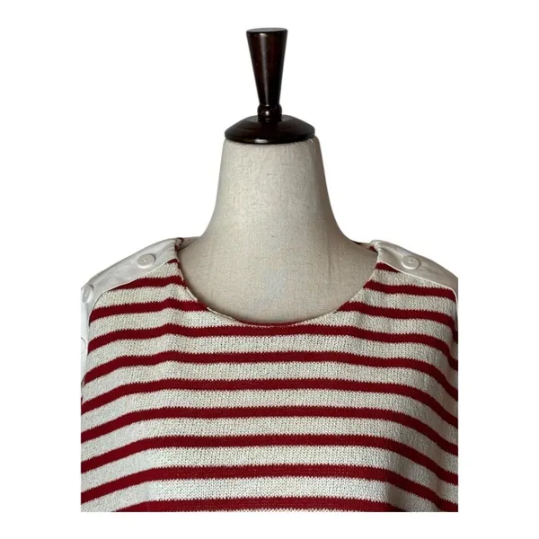 Zara Shirt Women‎ Medium Red White Striped Knit Button Shoulder Top Coastal - Image 3