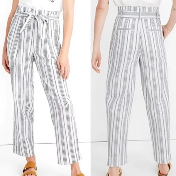 NWT Madewell Baltic Stripe Linen Cotton Paperbag Crop Pants 0 - Image 2