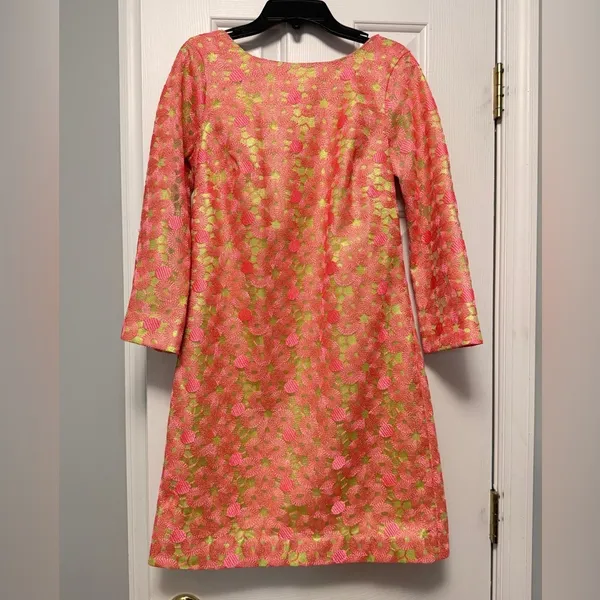 Lilly Pulitzer MANDY Tunic Dress Pink Green Metallic Lace Size‎ 2 - Image 3