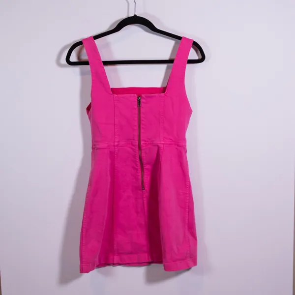 Alice + Olivia Ramsey Square Neckline Cotton Stretch Aline Mini Dress Candy Pink - Image 5