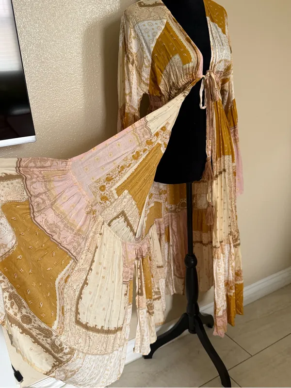 Dress Forum Boho Patchwork Paisley Maxi Kimono Duster Bell Sleeve S NWOT - Image 3