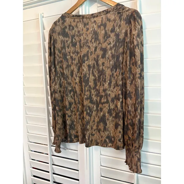 Democracy Brown And Black Animal Print Blouse Size Large‎ - Image 2