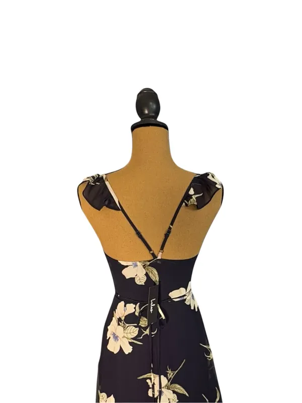 Lulus All Mine Wrap Maxi Dress XXS Navy Blue Floral High Slit Wedding Guest NWT - Image 7