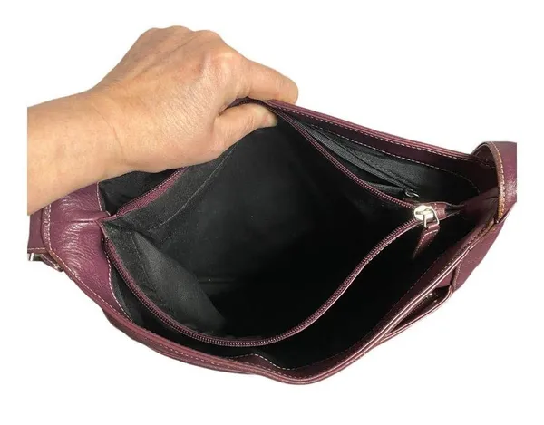 Levenger Shoulder Bag Large Medium Maroon Burgundy Fold Over Chic Purse Saddle - Image 8