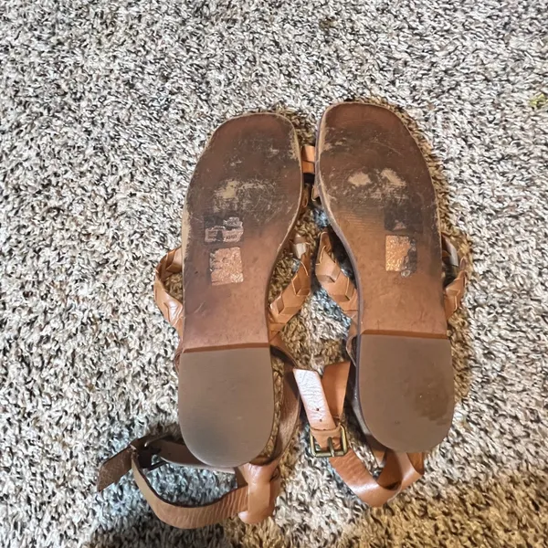 Madewell Tan Leather Braided Strappy Gladiator‎ Toe Loop Sandals Women 9.5 Flat - Image 5
