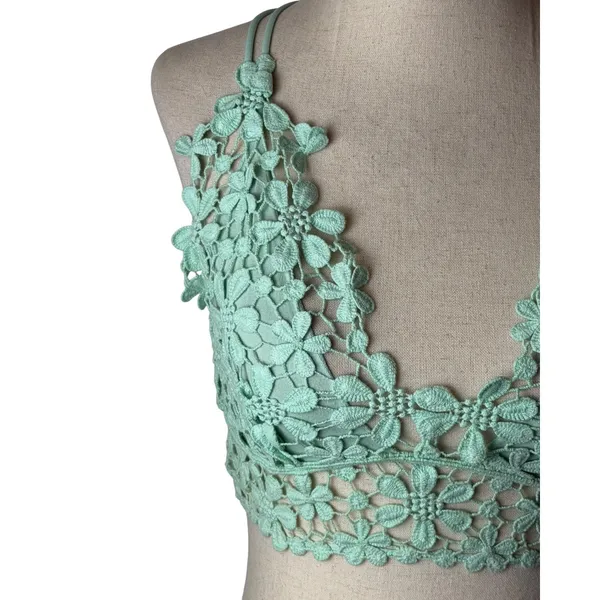 Free People Miss Dazie Bralette Women Small Mint Green Floral Crochet Lace Boho - Image 5