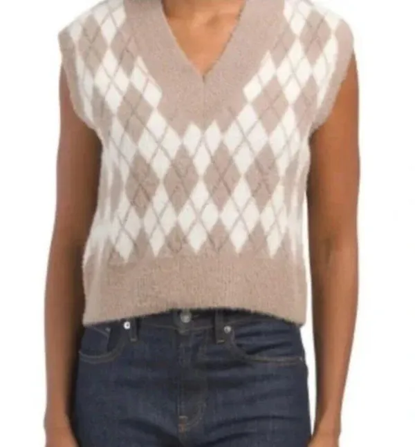 NWT William Rast Tan Argyle Sweater Vest Medium - Image 2