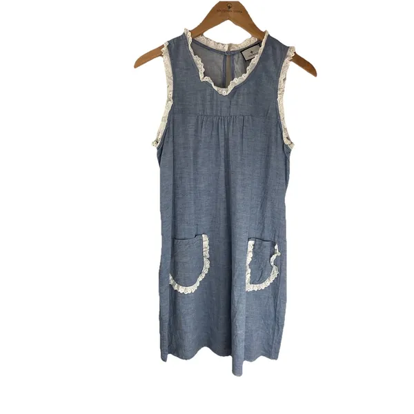 Tuckernuck Chambray Lotte Blue Dress Lace Trim S pockets‎ cottagecore cover-up - Image 6