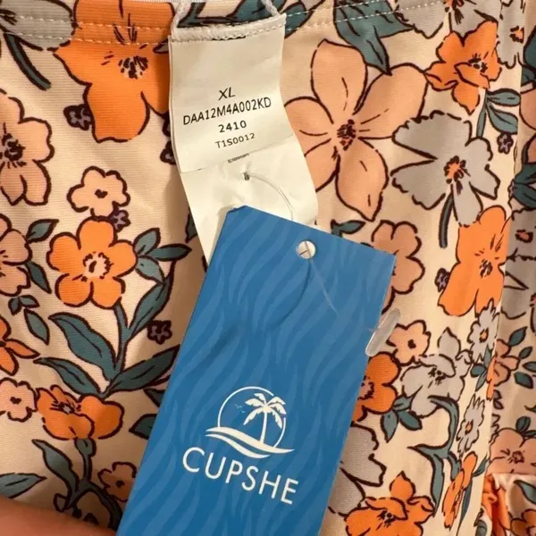 Cupshe Orange Peach Floral Scoop‎ Neckline Ruching Swimdress XL NWT - Image 6