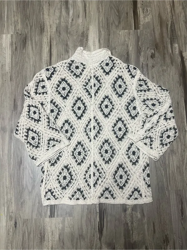 POL Crochet Diamond Shacket Cardigan Cream Black Boho Style SMC120 One Size - Image 4